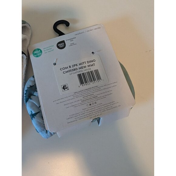 Carters Child Of Mine 3-Pack Bandana Bibs & 2-Pack Mittens Dinosaur Print Baby A - Picture 4 of 5